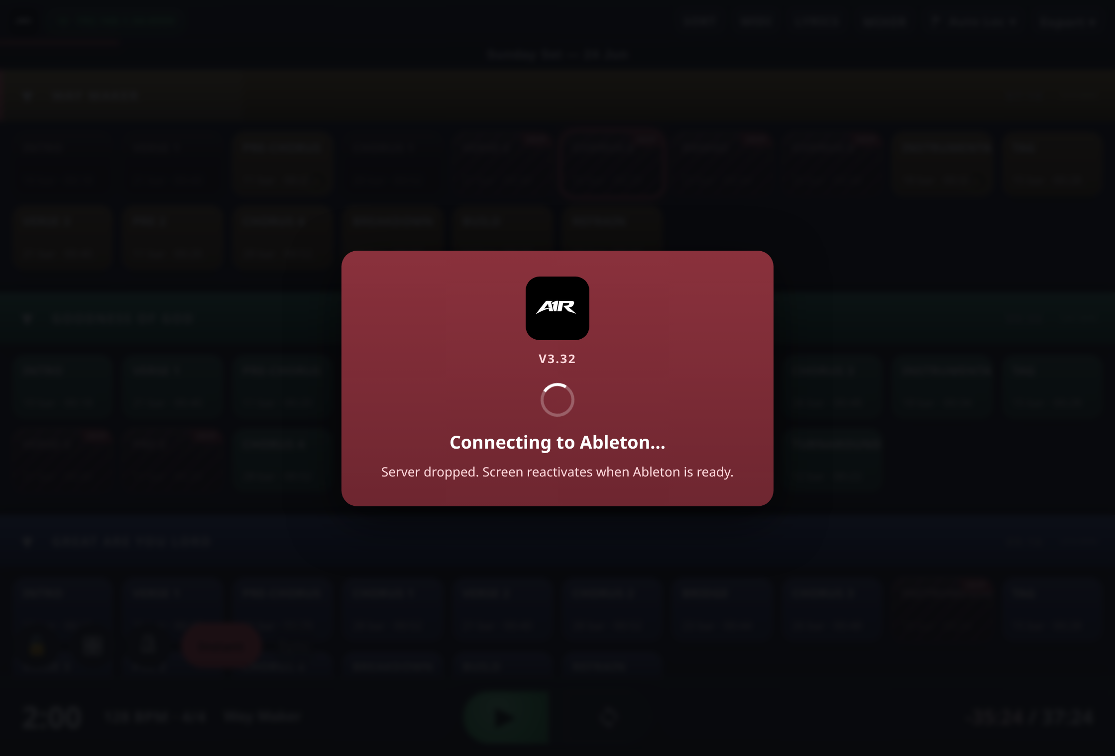 A1R shows this overlay until Ableton connects.