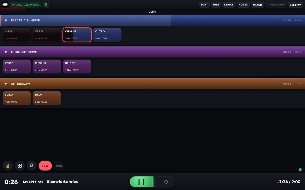 A1R section navigator in grid view